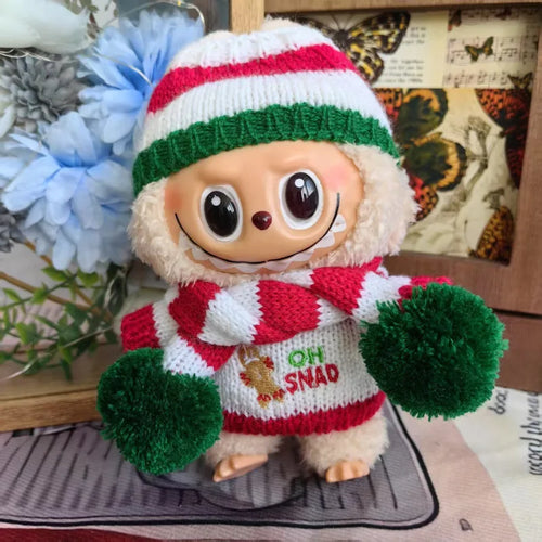 17cm Cute Mini Plush Doll'S Clothes Outfit Accessories For Korea Kpop Exo Labubu Idol Dolls Christmas Knitted Sweater Kid Gift