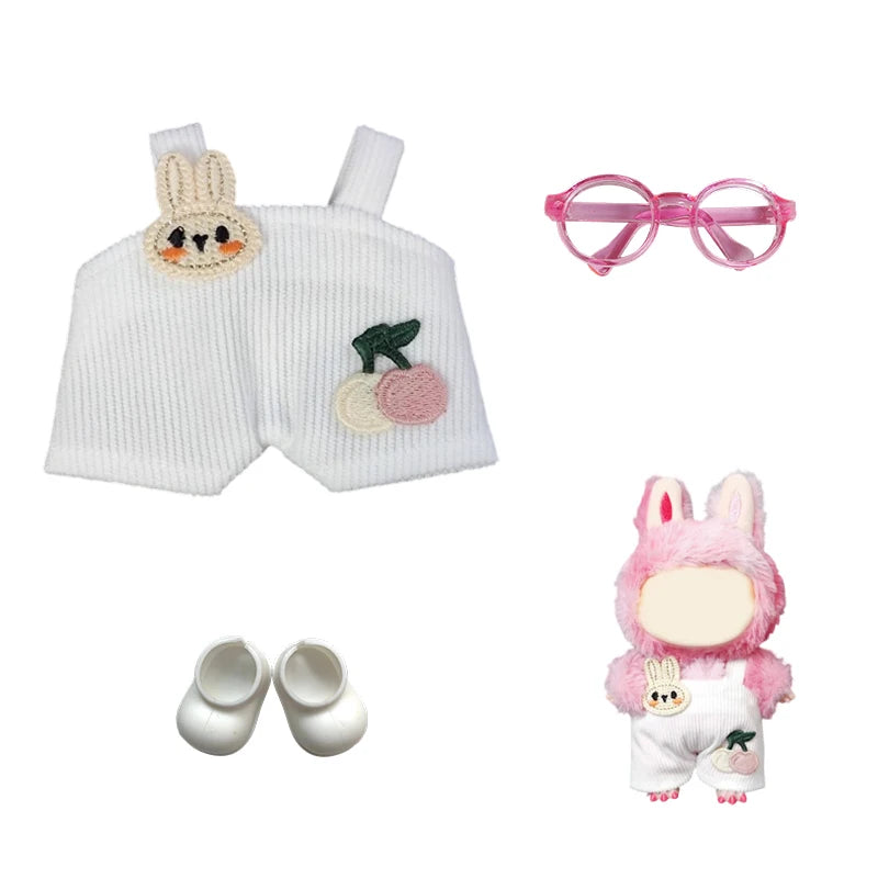 17cm Mini Plush Doll'S Clothes Outfit Accessories For Korea Kpop Exo Labubu Idol Dolls Corduroy overalls T-shirt Clothing Gift