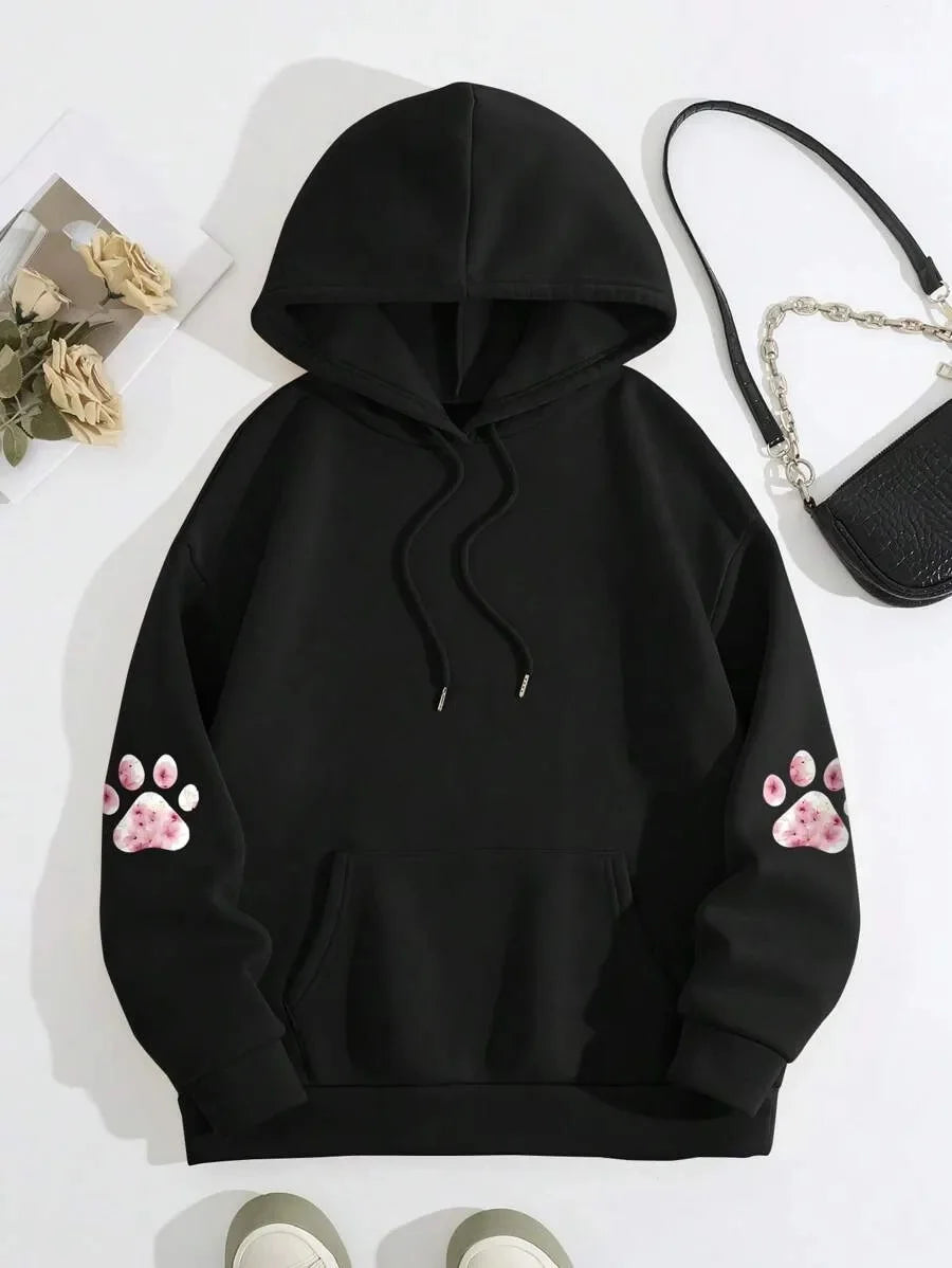 Pet - Inspired Pure Cotton Hoodie Featuring Sakura Paw Prints and Sweet Text - Charming Fashion Choice Stylish Option Pet Owners