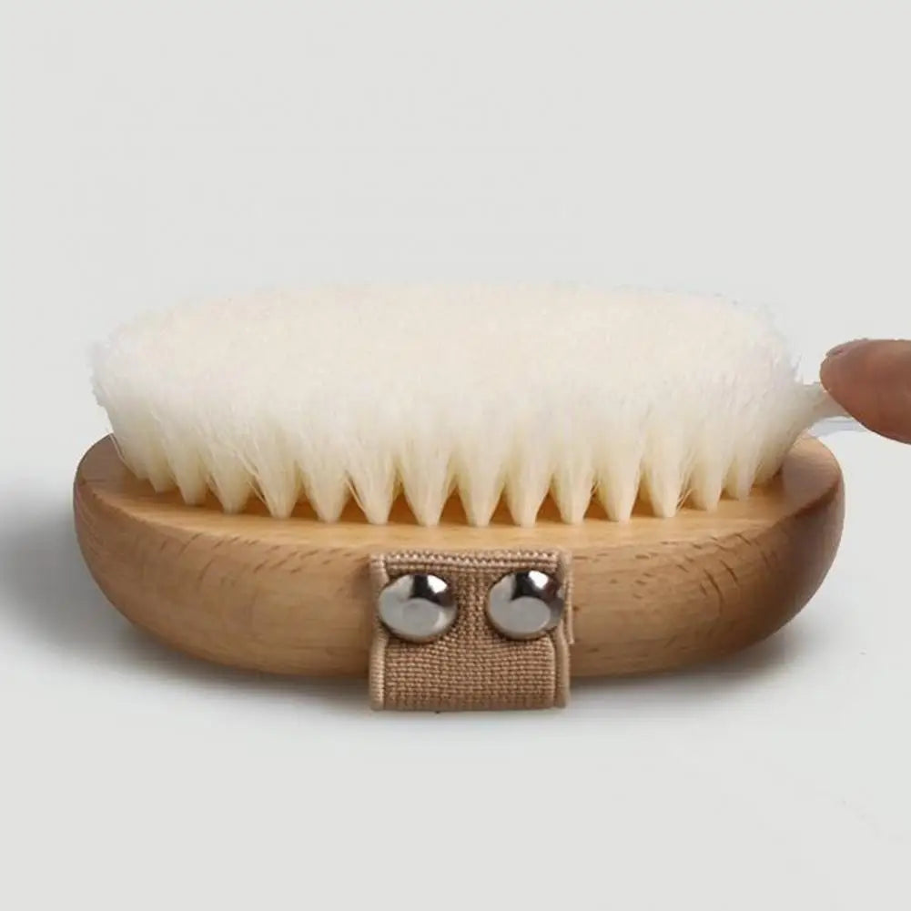 Bath Brush with Beech Wood Handle Soft Nylon Bristles Gentle Exfoliation Scrubber Hanging Shower Brush Bath Accessories