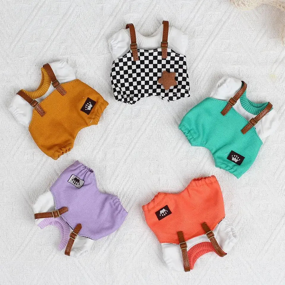 17cm Mini Plush Doll'S Clothes Outfit Accessories For Korea Kpop Exo Labubu Idol overalls pants set Macaron doll Clothing Gift