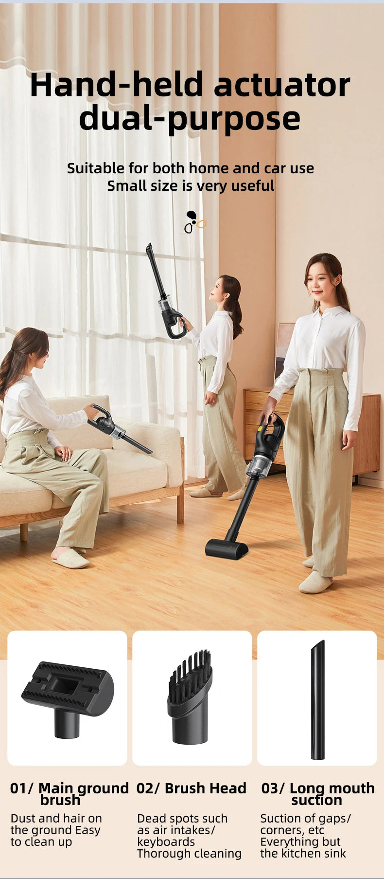 Portable Wireless Car Vacuum Cleaner Chargeable 120W High Power Vacuum Cleaner for Home and Car Dual Use Mini Cleaning Machine