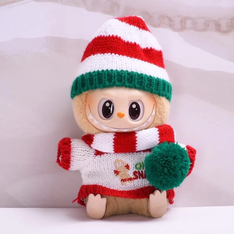 17cm Cute Mini Plush Doll'S Clothes Outfit Accessories For Korea Kpop Exo Labubu Idol Dolls Christmas Knitted Sweater Kid Gift