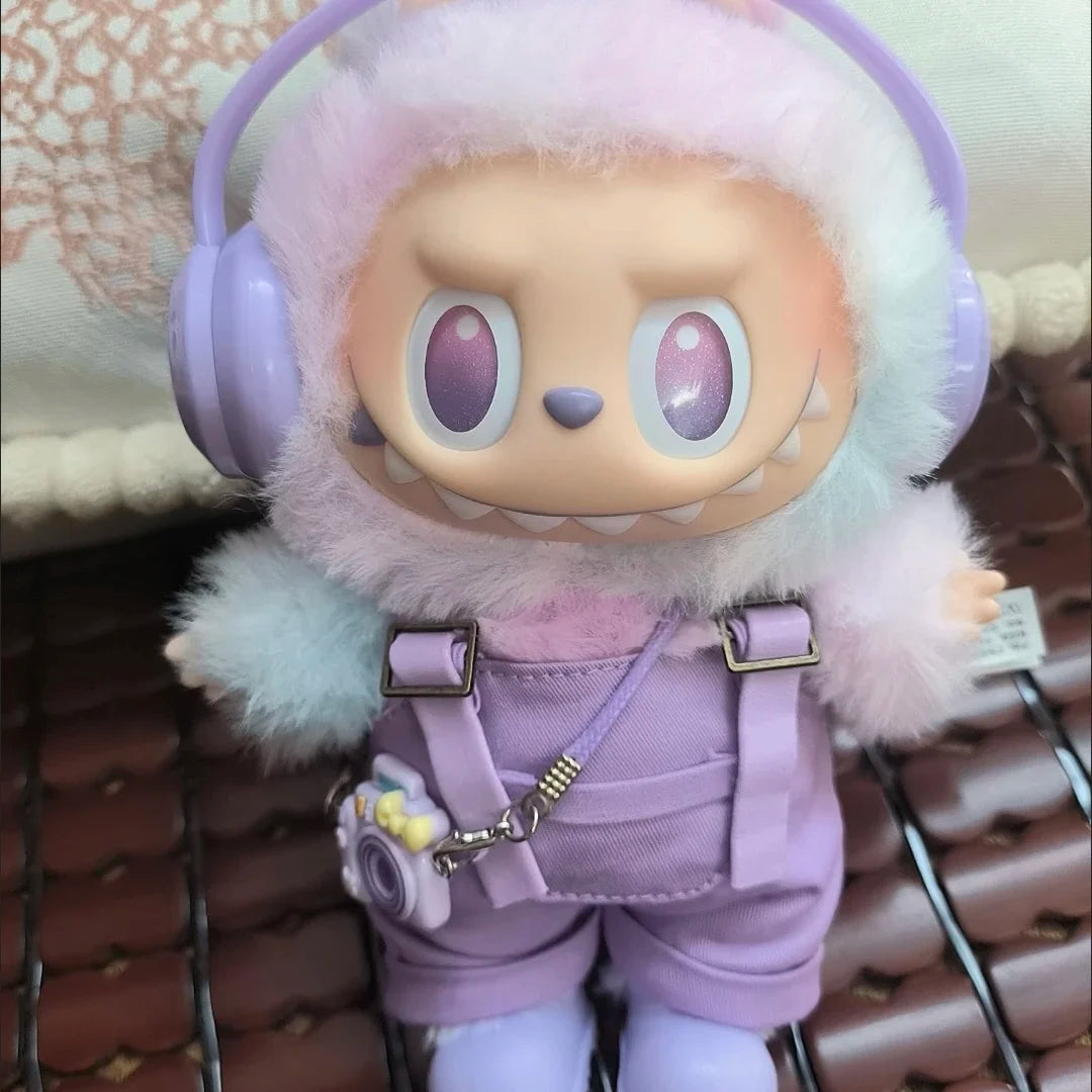 17cm Mini Plush Doll'S Clothes Outfit Accessories For Korea Kpop Exo Labubu Idol Dolls Corduroy overalls T-shirt Clothing Gift