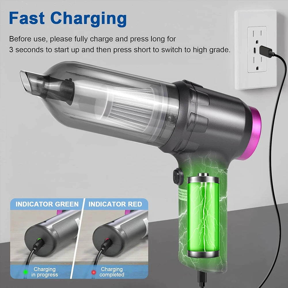 Portable Wireless Car Vacuum Cleaner Rechargeable Handheld Brushless Dust Blower High Power Cleaning Tool for Household Gap Cars