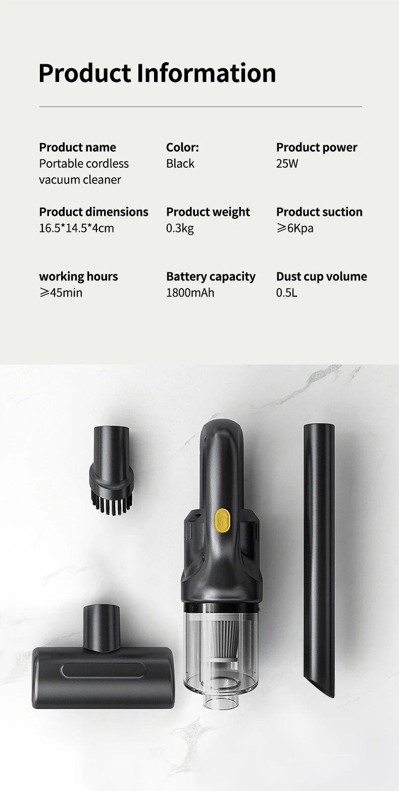 Portable Wireless Car Vacuum Cleaner Chargeable 120W High Power Vacuum Cleaner for Home and Car Dual Use Mini Cleaning Machine