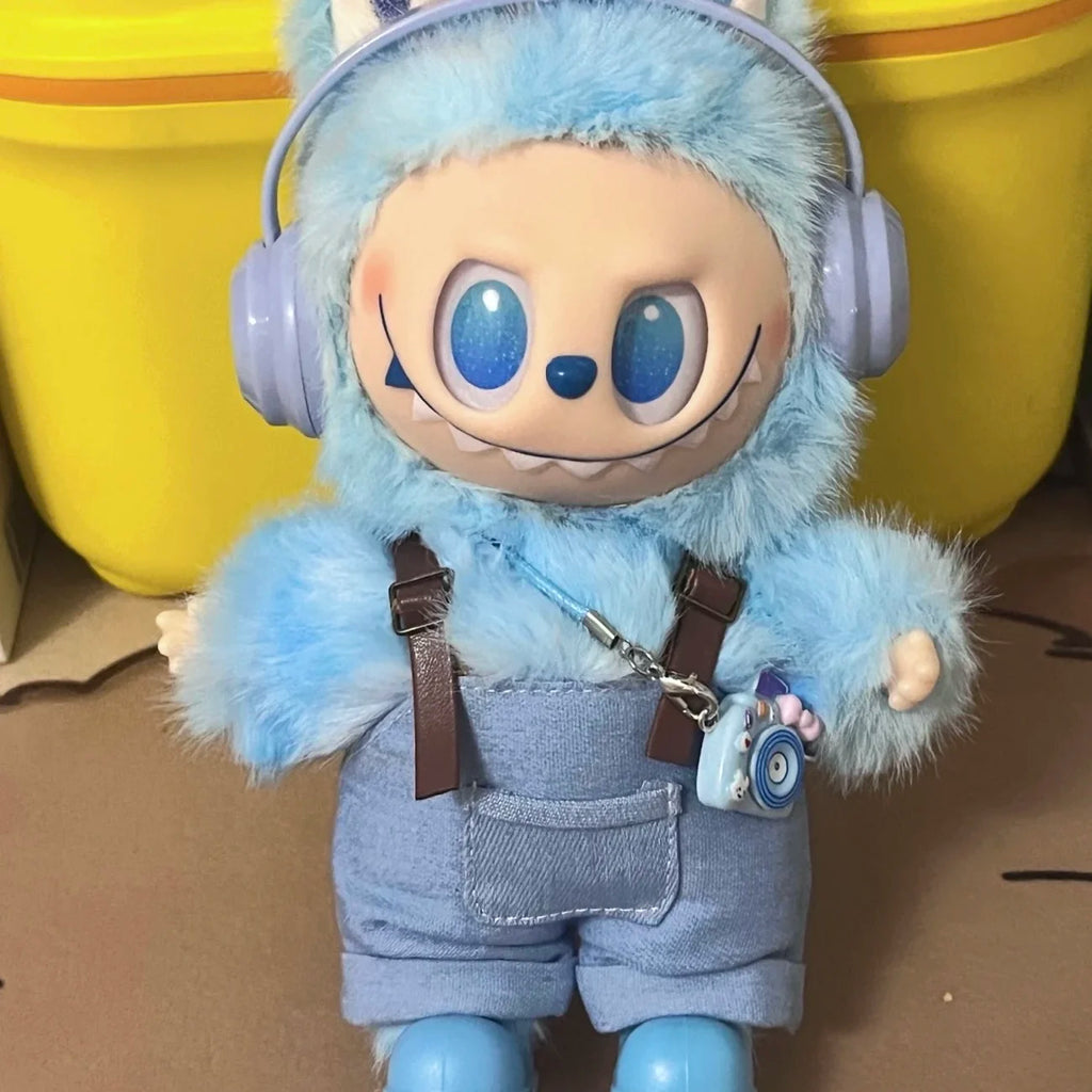 17cm Mini Plush Doll'S Clothes Outfit Accessories For Korea Kpop Exo Labubu Idol Dolls Corduroy overalls T-shirt Clothing Gift
