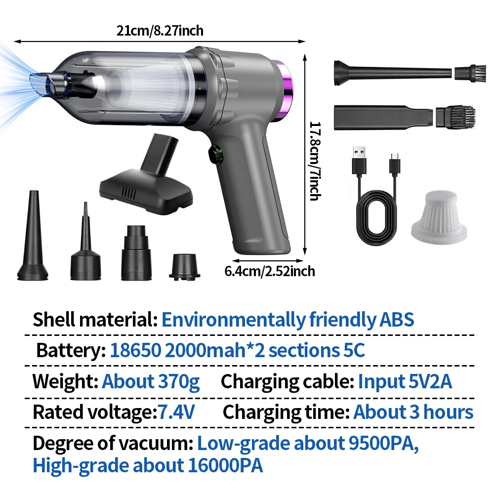 Portable Wireless Car Vacuum Cleaner Rechargeable Handheld Brushless Dust Blower High Power Cleaning Tool for Household Gap Cars