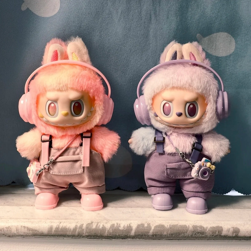 17cm Mini Plush Doll'S Clothes Outfit Accessories For Korea Kpop Exo Labubu Idol Dolls Corduroy overalls T-shirt Clothing Gift