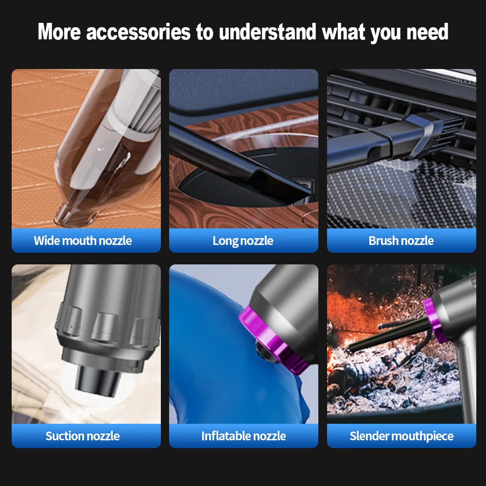 Portable Wireless Car Vacuum Cleaner Rechargeable Handheld Brushless Dust Blower High Power Cleaning Tool for Household Gap Cars